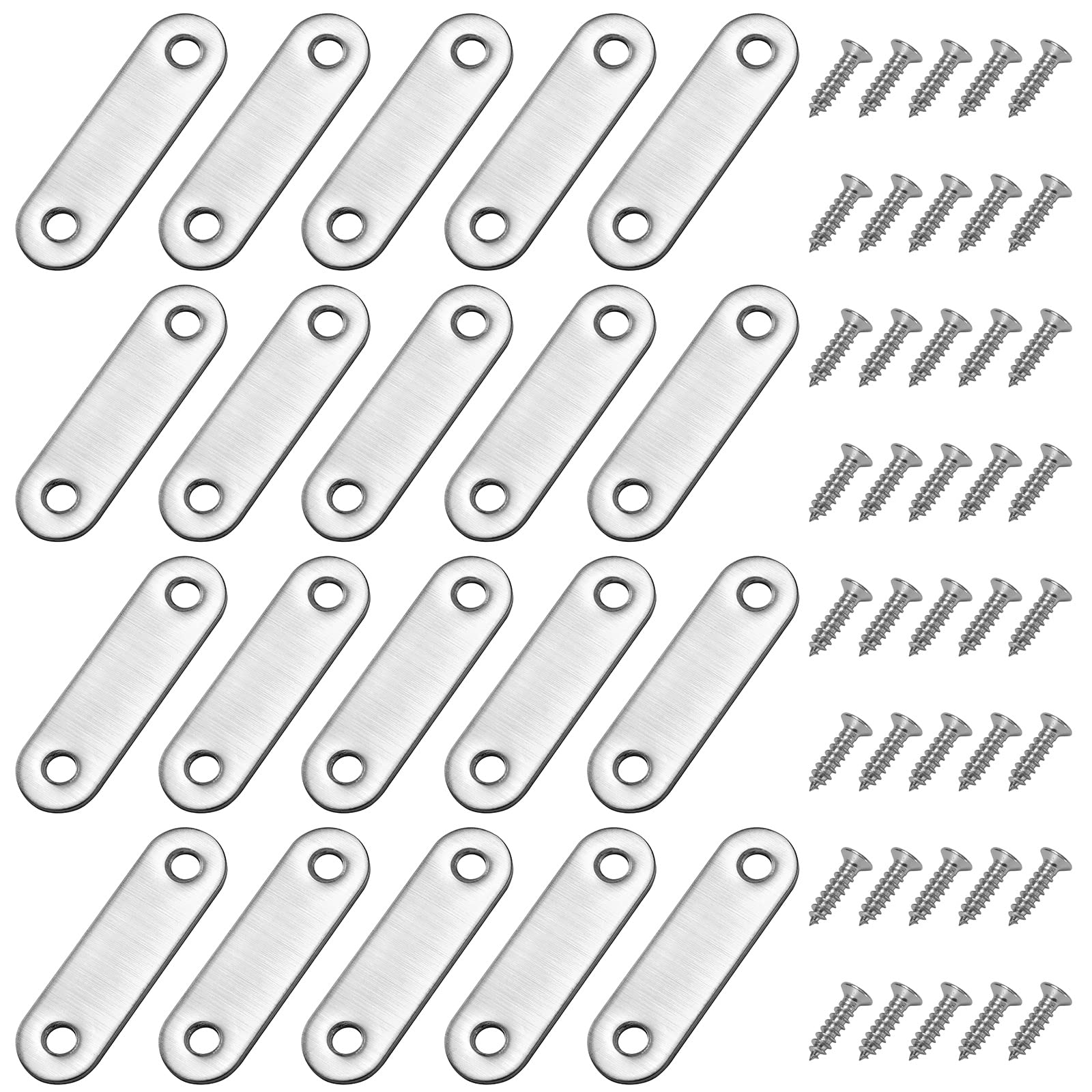 Corner Brackets Flat Straight Corner Brace Stainless Steel Plates Brackets with Fixing Screws for Furniture Desk Table Shelf Repair 56*16mm 20 Pack