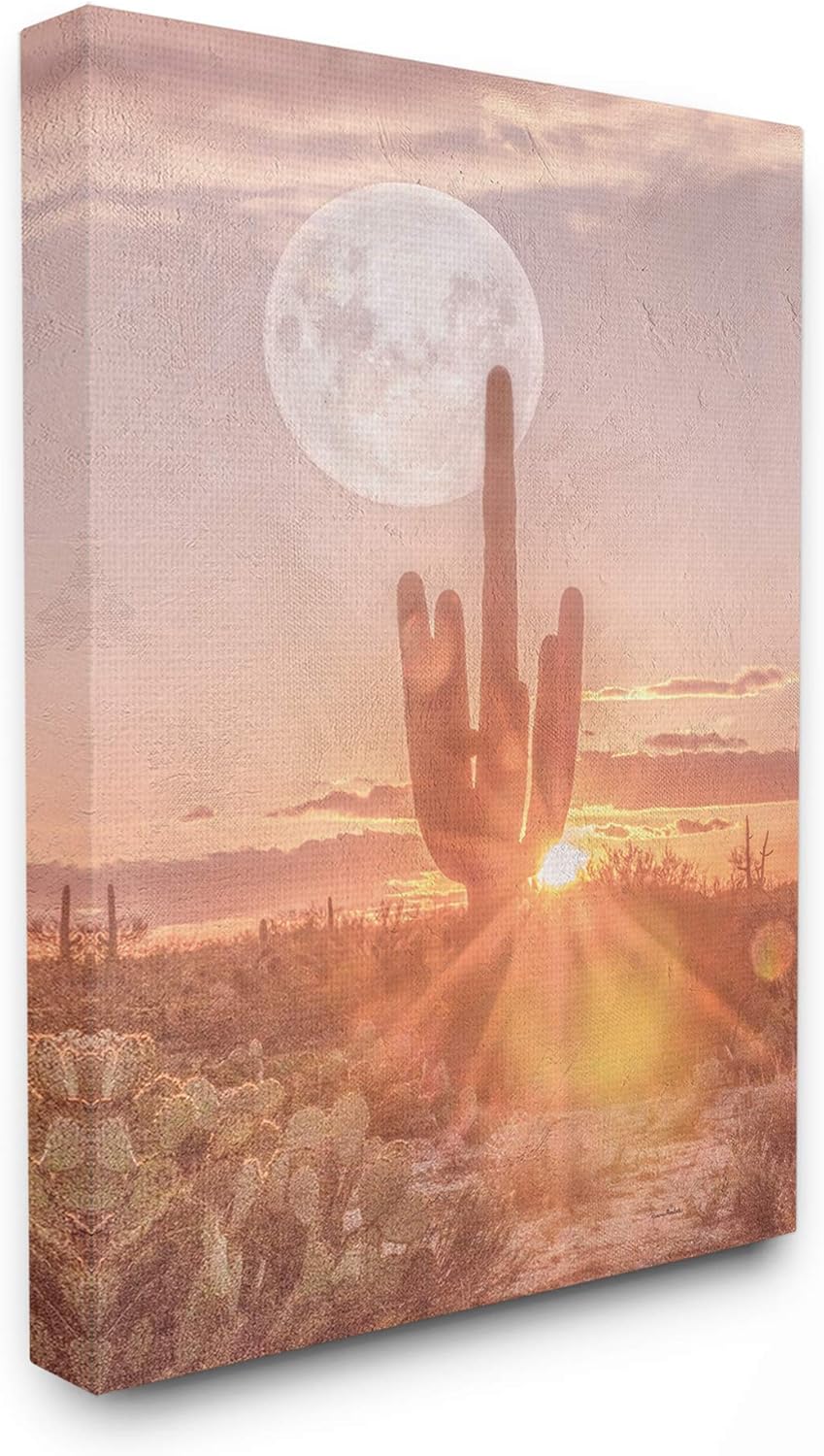 Paintings - Stupell Industries Sunset Moonrise Southwestern Peach Tinted Photograph Canvas Wall Art, 16 x 20, Multi-Color