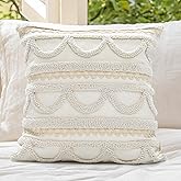 LOOPUINHOM Boho Pillow Covers 18X18 Inch Boho Tufted Throw Pillow Covers Decorative Tassels Cushion Cover Farmhouse Pillow Case for Couch Sofa Bed Living Room Bedroom, Beige