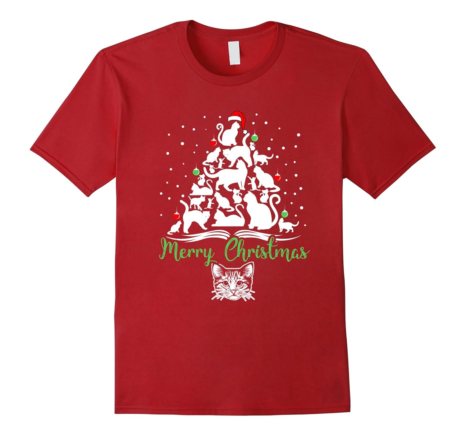 Christmas Tree Merry Christmas Cat Lover Gift T-shirt-ANZ