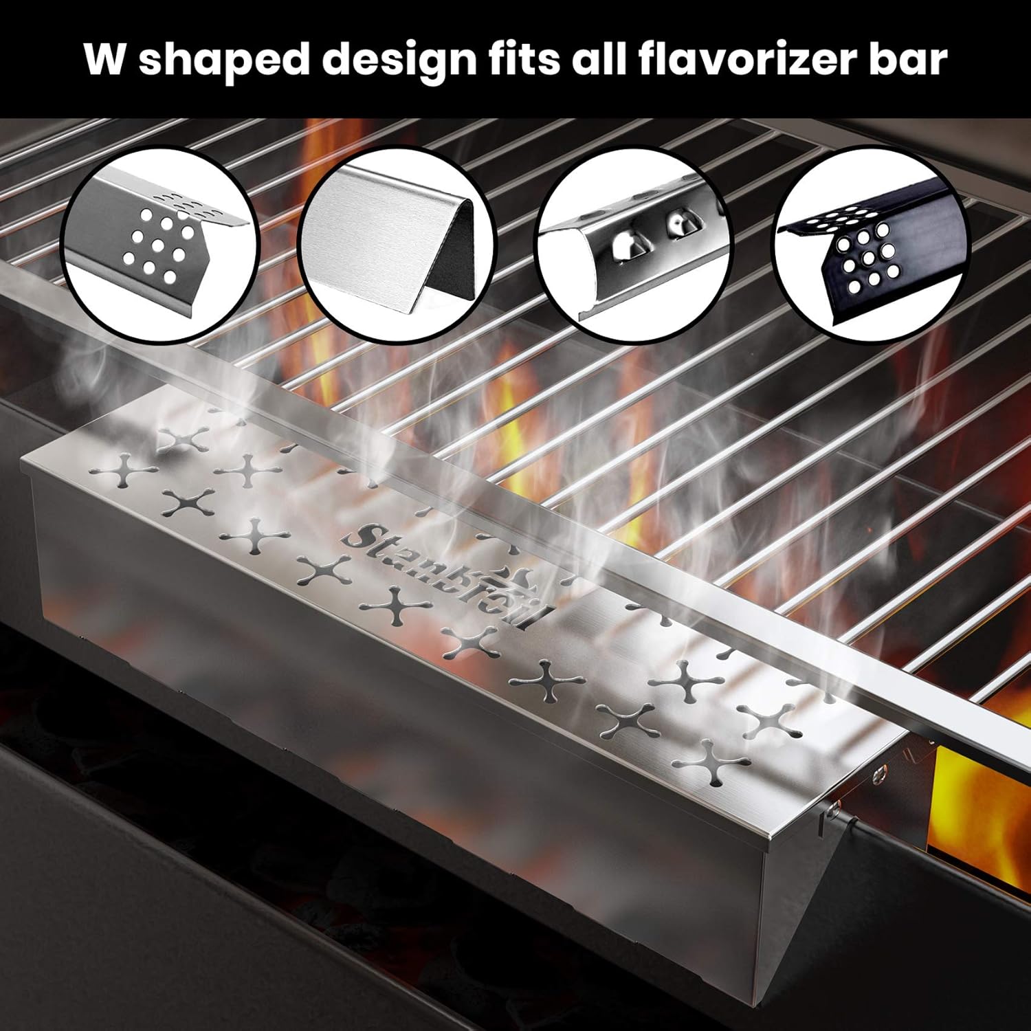Stanbroil Double V-shape Smoker Box for Charcoal & Gas Grill, Unique W-Shape Design on Bottom, Provides Great Smoky Flavor, Stainless Steel: Kitchen & Dining