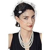 BABEYOND Veil Fascinator Hat for Women - Feather Fascinator with Removable Veil for Tea Party, Bridal Wedding - Black