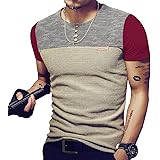 LOGEEYAR Mens Slim Fitted Casual Short/Long-Sleeve Button T-Shirts Contrast Color Stitching Tee