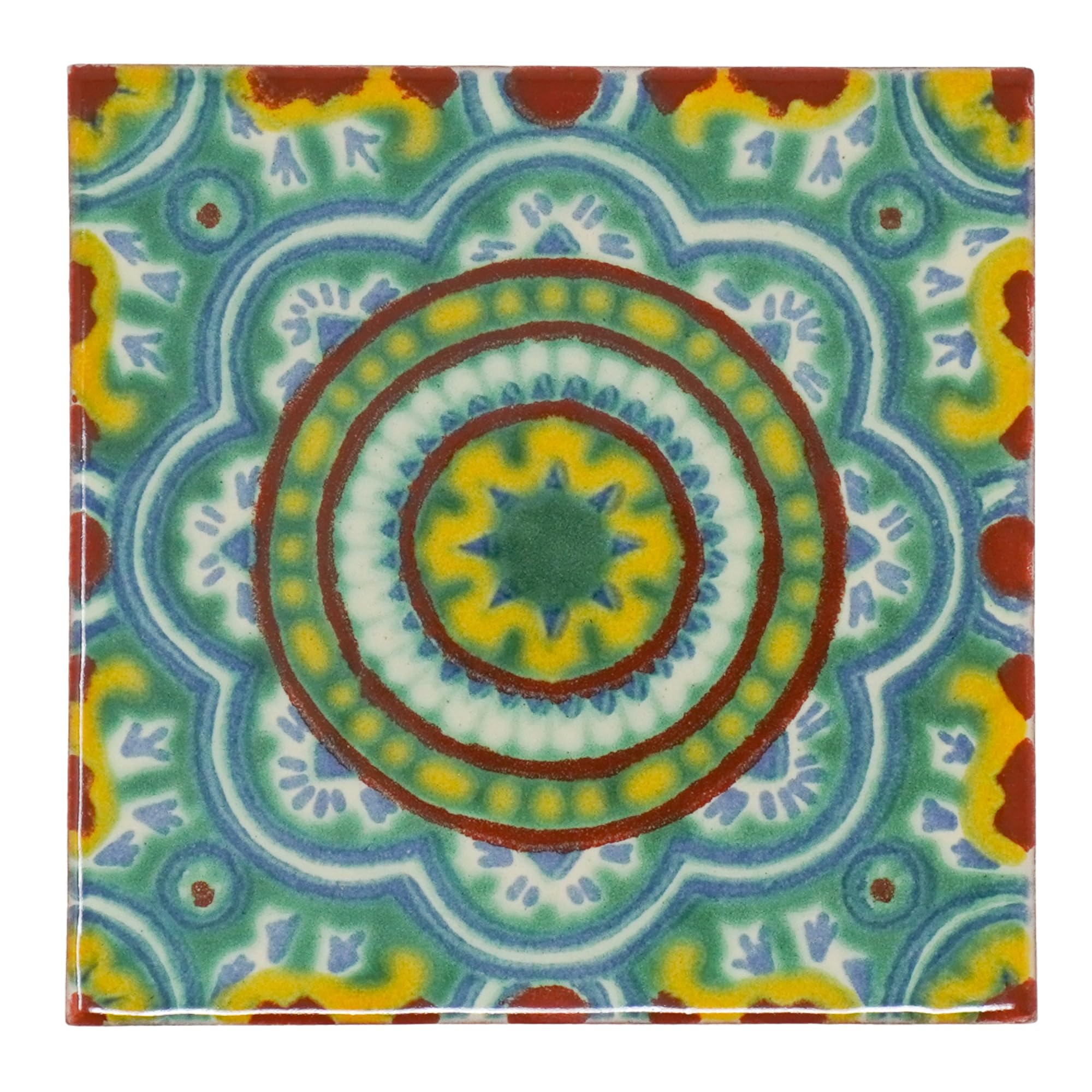 Tumia LAC Handmade Mexican Talavera Tile - Authentic Style Chabelita Ceramic Tiles for Crafts, Backsplashes and Home Improvement - Tile 10 Pack