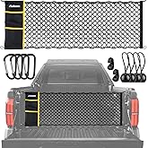 AUTOWN Truck Bed Cargo Net, Envelope Bed Netting for 2013-2025 GMC Sierra & Chevy Silverado, Pickup Truck Bed Organizer with 5mm Bungee & Integrated Storage Bag & Bungee Balls & Carabiners - 18" x 50"