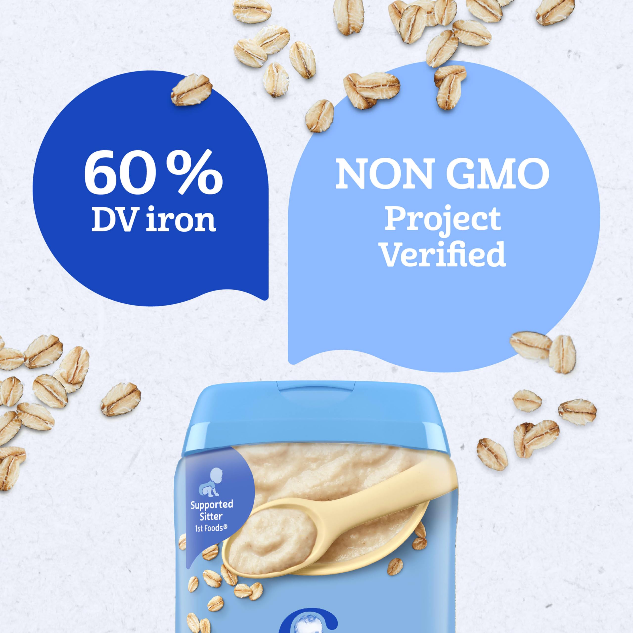 Gerber Stage 1 Baby Food, Baby Oatmeal Cereal, 8g Whole Grains, Iron, Zinc & Vitamin B12, Infant Cereal