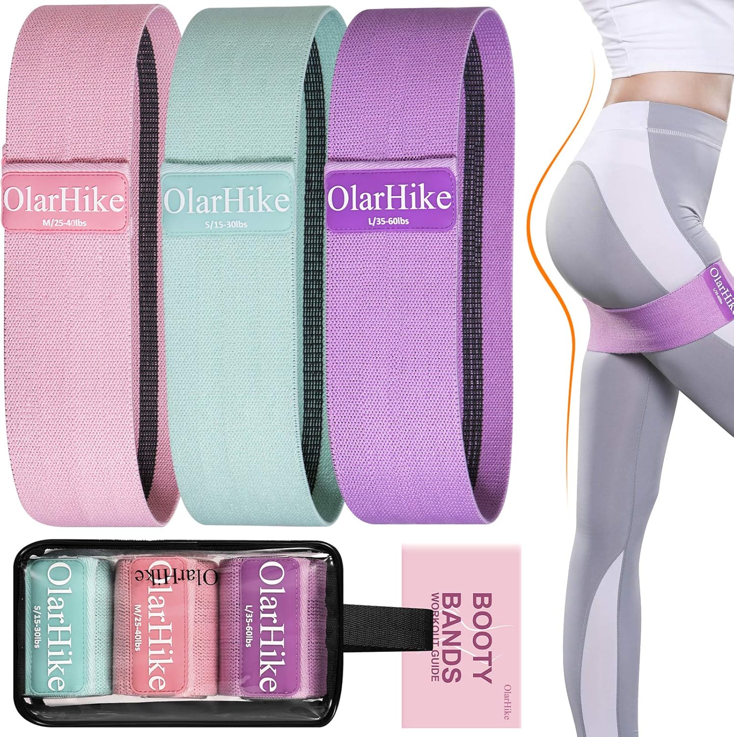 OlarHike Booty Bands for Working Out, 3 Fabric Resistance Bands Set for Legs and Butt, Non-Slip Workout Exercise Bands with Portable Carrying Bag, Glute Band for Women Fitness : Sports & Outdoors