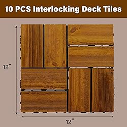 10 PCS Interlocking Deck Tiles 12" x 12", 8 Slats