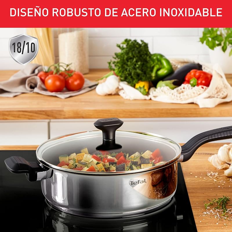 Comfort Max - Guisera baja 26 cm + Tapa de cristal, Acero Inoxidable