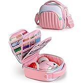 Marscamd Quilted Travel Case Compatible with Yoto Mini (with 33 Card Slots), Carrying Case Compatible with 2024 Yoto Mini, Headphone and Accessories, Pink