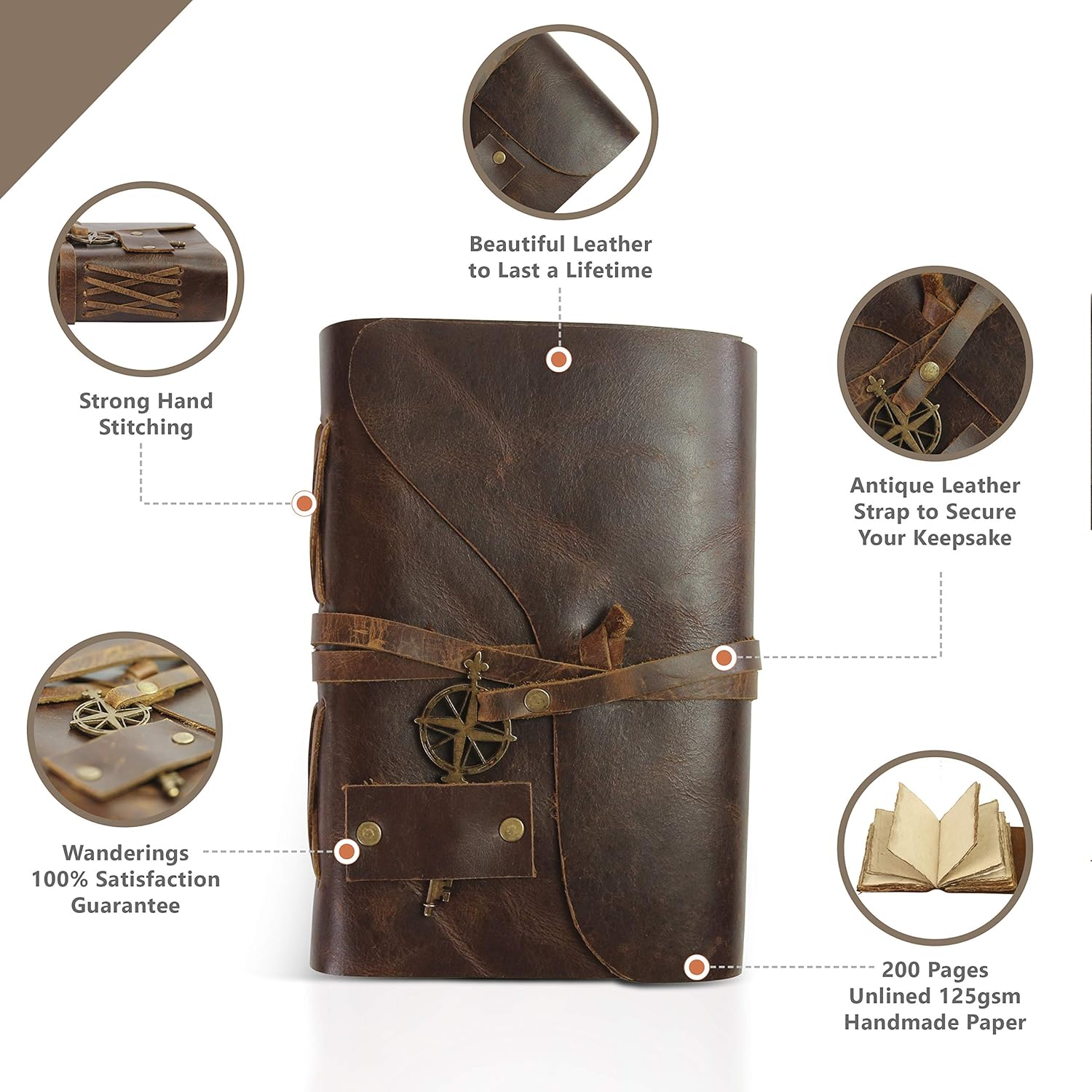 Vintage Leather Notebook - Small Antique Handmade Leather Bound Journal with Authentic Deckle Edge Paper in a Keepsake Gift Box - Perfect for Writing, a Diary, Sketching - Only 4"x6" : Office Products