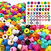 MIIIM 1000Pcs 6x9mm Pony Beads Shapes in 5 Styles 21 Colors, Heart, Star, Butterfly, Flower, Assorted Kandi Beads for Friendship Bracelet, Big Hole Hair Braids Crafts, Jewelry Making (Multi-Colored)