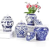 RMERVE Set of 4 Small Blue and White Vase Porcelain Vases Blue Chinoiserie Decor Ginger Jars Mini Chinoiserie Vase for Home Bedroom Table Accent Shelf Tabletop Decor