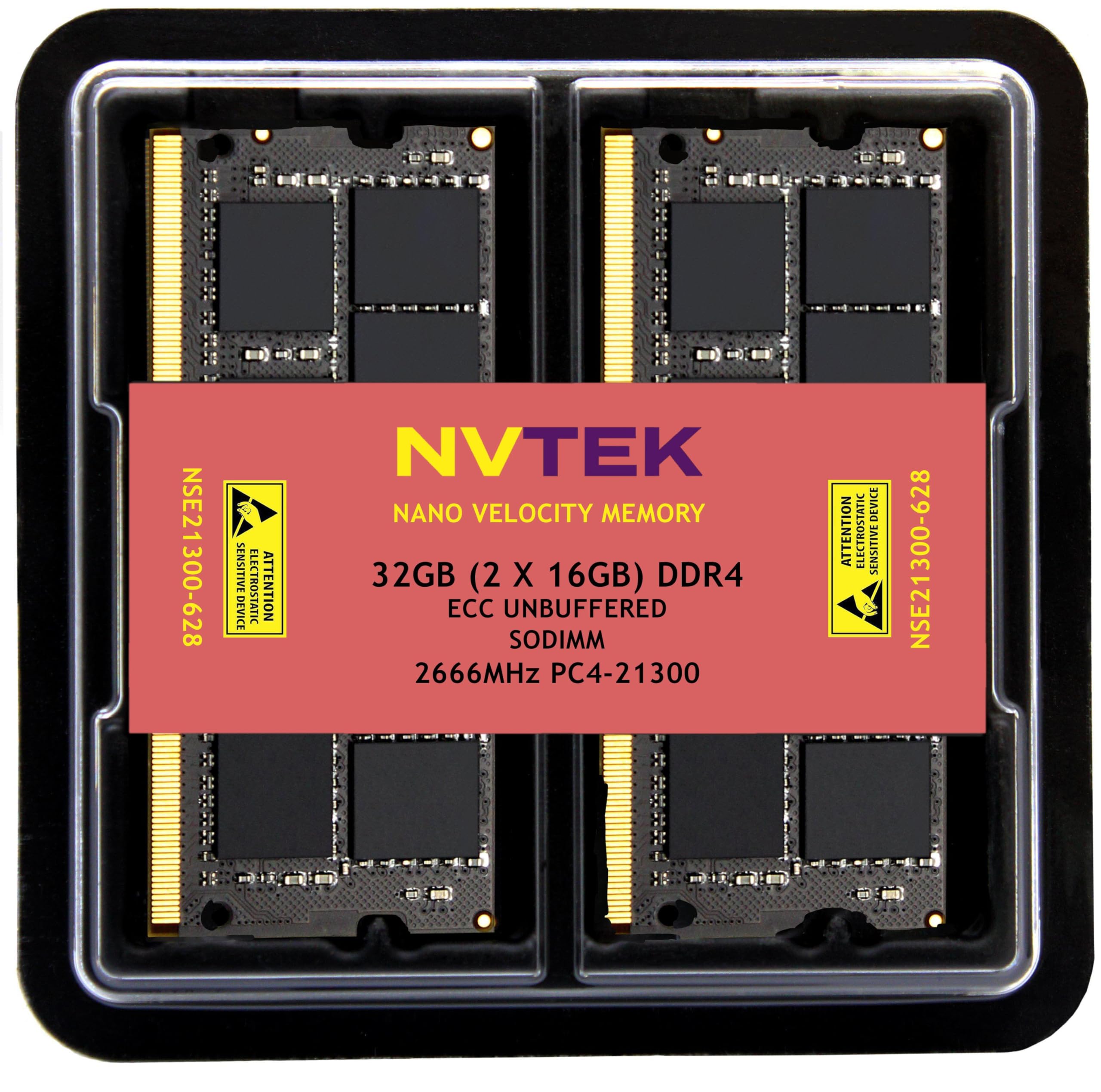 Photo 1 of NVTEK 32GB (2X16GB) DDR4 2666MHz PC4-21300 CL19 2RX8 ECC Unbuffered SODIMM 1.2V 260-pin Memory RAM KIT Compatible with Synology D4ECSO-2666-16G, D4ES01-16G