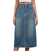 CIMUK Women's Denim Skirt High Waisted Split Back Pockets Casual Pencil Midi Jean Skirts