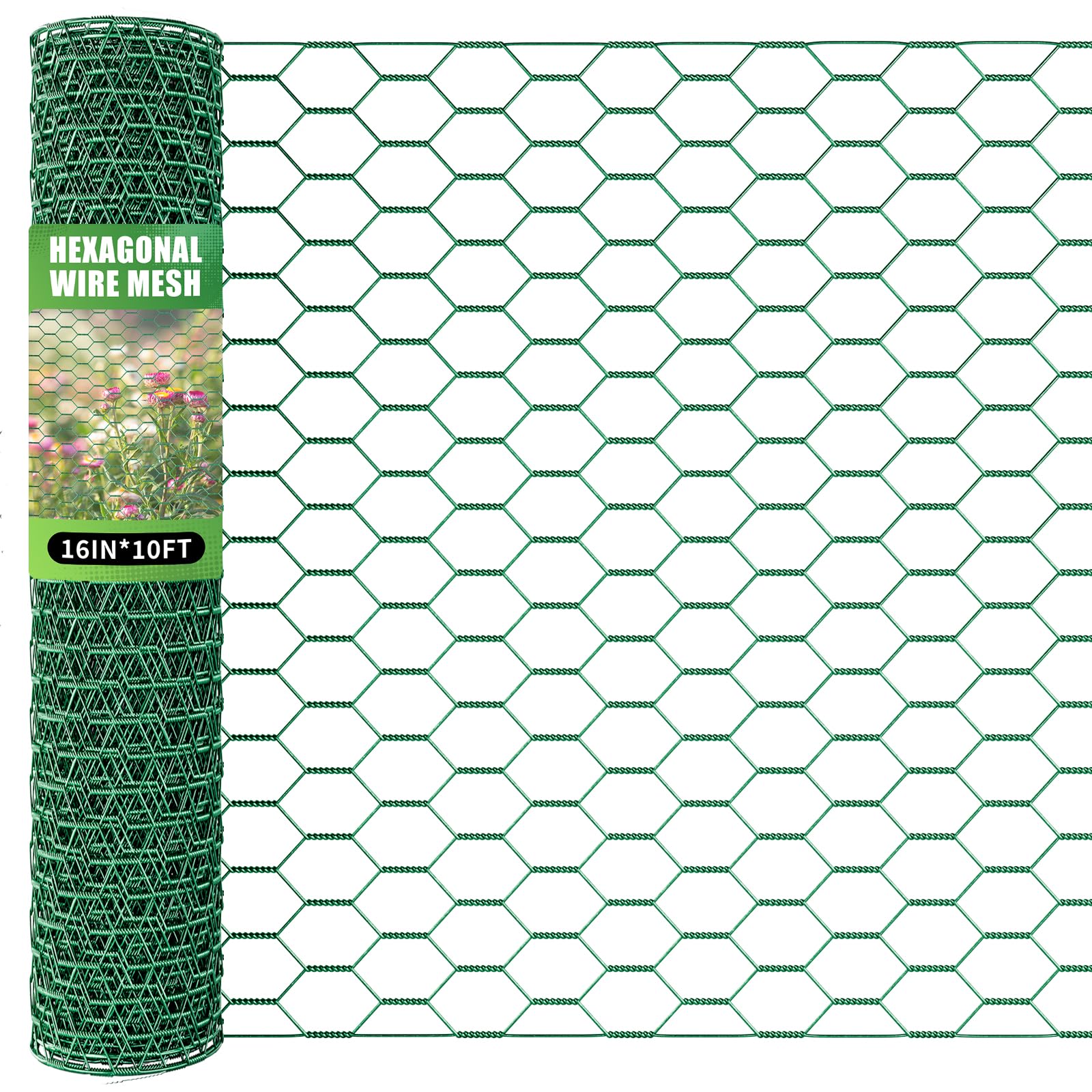 Photo 1 of 16in x 10ft Chicken Wire for Floral Arrangements, Green Chicken Wire, Hexagonal Galvanized Wire Mesh for Poultry Barrier, Flower Arrangement, Crafts and Garden