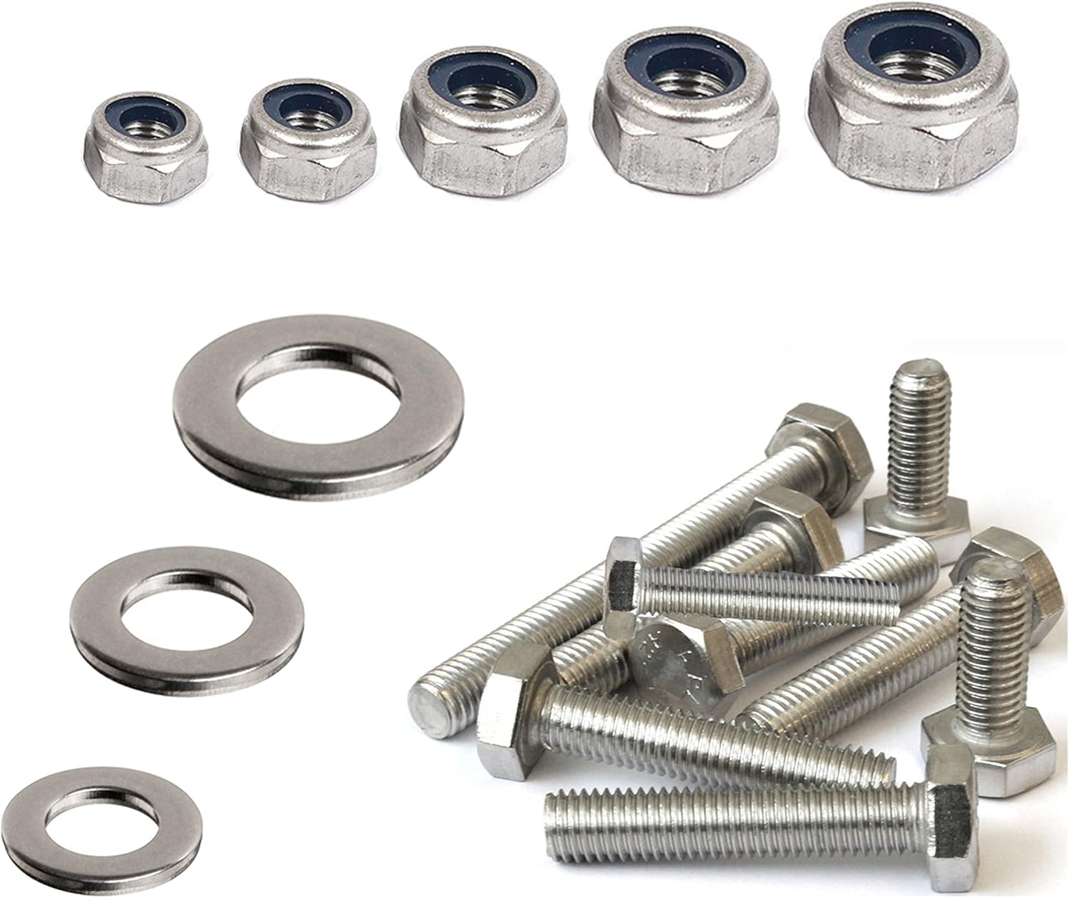 M6 Set Screws Full Thread Bolts with Nylon Lock Nuts and Form A Washers