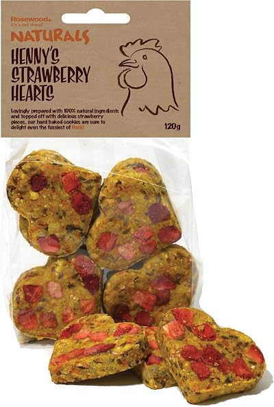 Rosewood Henny's Strawberry Hearts Chicken Treats 120g Natural Carrot Seeds