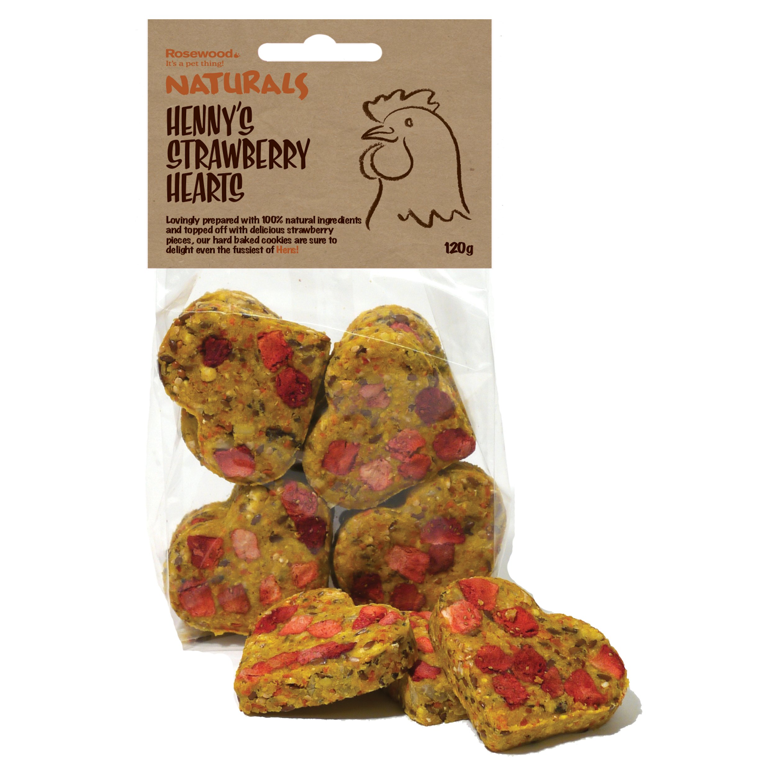 Rosewood Naturals Henny's Strawberry Hearts for Chickens, 120 g, transparent