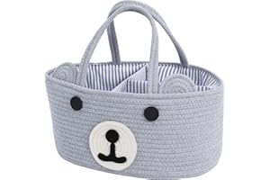 InfiBay Bear Diaper Caddy Organizer, Baby Registry Search,Newborn Essentials, Baby Storage Basket with Sturdy Handles, Portable Diaper Storage Organizer, Cotton Rope Nursery Basket