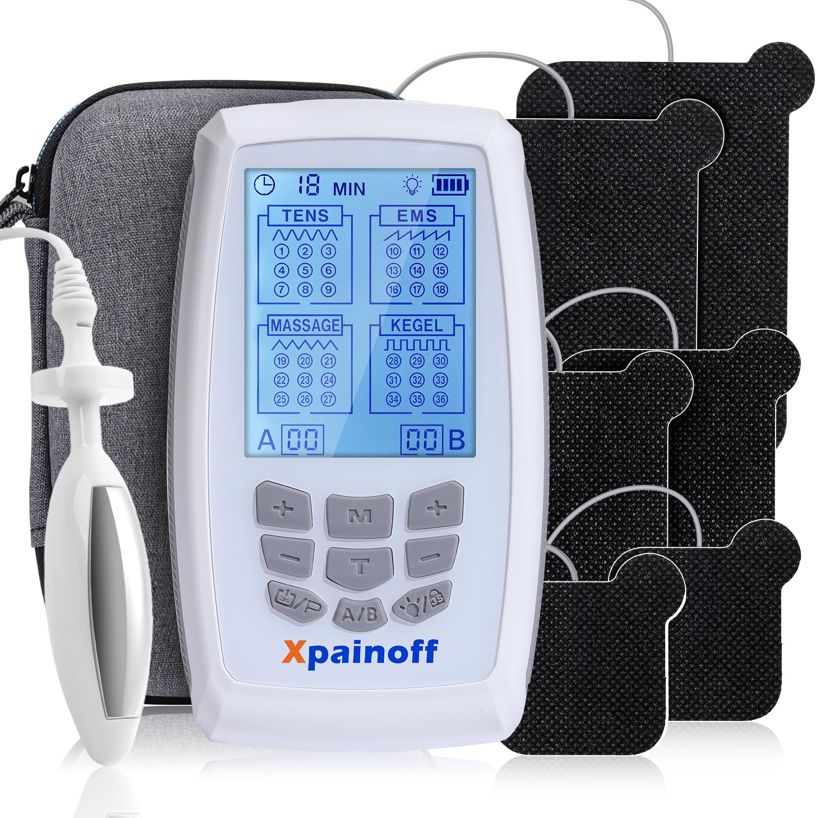 Photo 1 of Xpainoff TENS Unit & EMS Pelvic Floor Muscle Exercise,36 Modes Rechargeable Dual Channel EMS Massager Machine with Pelvic Floor Muscle Electrode Probe and Travel Case