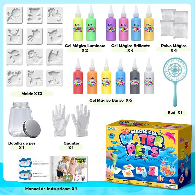 Aqua Gelz Set, Juguete de Gel de Agua Mágico 3D DIY, Juego Magic Gel Kit con 12 Colores y 12 Moldes, Regalo de Juguete Creativo para Niños, Juego Educativo STEM para niños 4-6 4-8 8-12 — foto 6 de 7