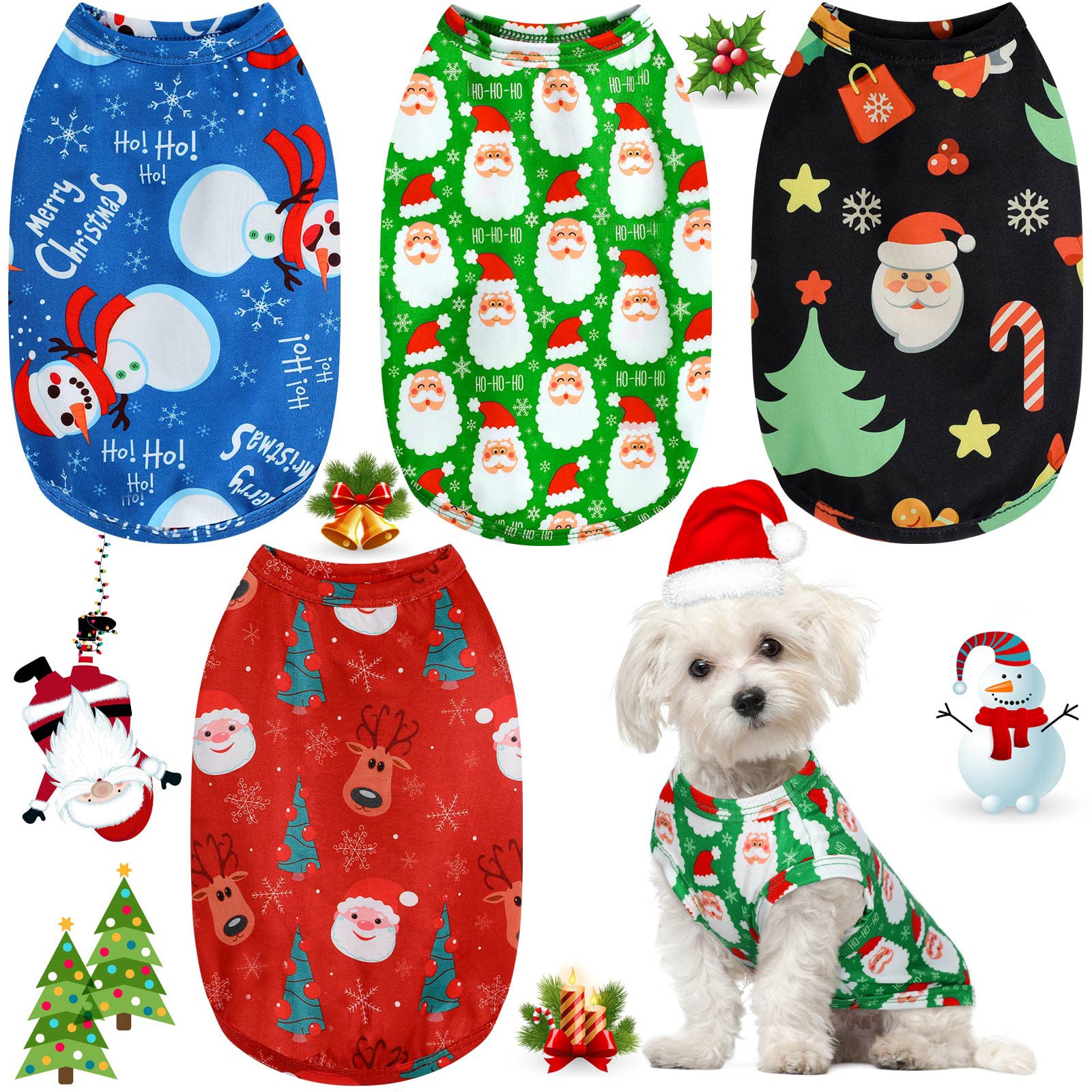 4 Pieces Dog Christmas Shirt Breathble Pet Vest Puppy Santa Vest Christmas Snowman Reindeer Dog Shirt Xmas Tree Snowflake Dog Apparel Clothes for Christmas Party Small Dog Supplies (M)