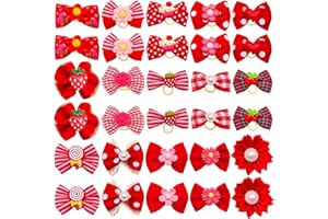 JpGdn 30PCS/15PAIRS Dog Hair Bows with Rubber Bands Puppy Hair Bowknot Top Knot Elastic Red for Girl Female Doggy Cat Rabbit Poodle Pet Animal Grooming Accessories Attachment