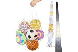 EDRLAITY Extra Large Ball Storage Mesh Bag Net for Kids Sports Basketball Football Holding Soccer Volleyball Playground Balls Carrying, Heavy Duty Nylon, 31" Inches Long, Yellow and White