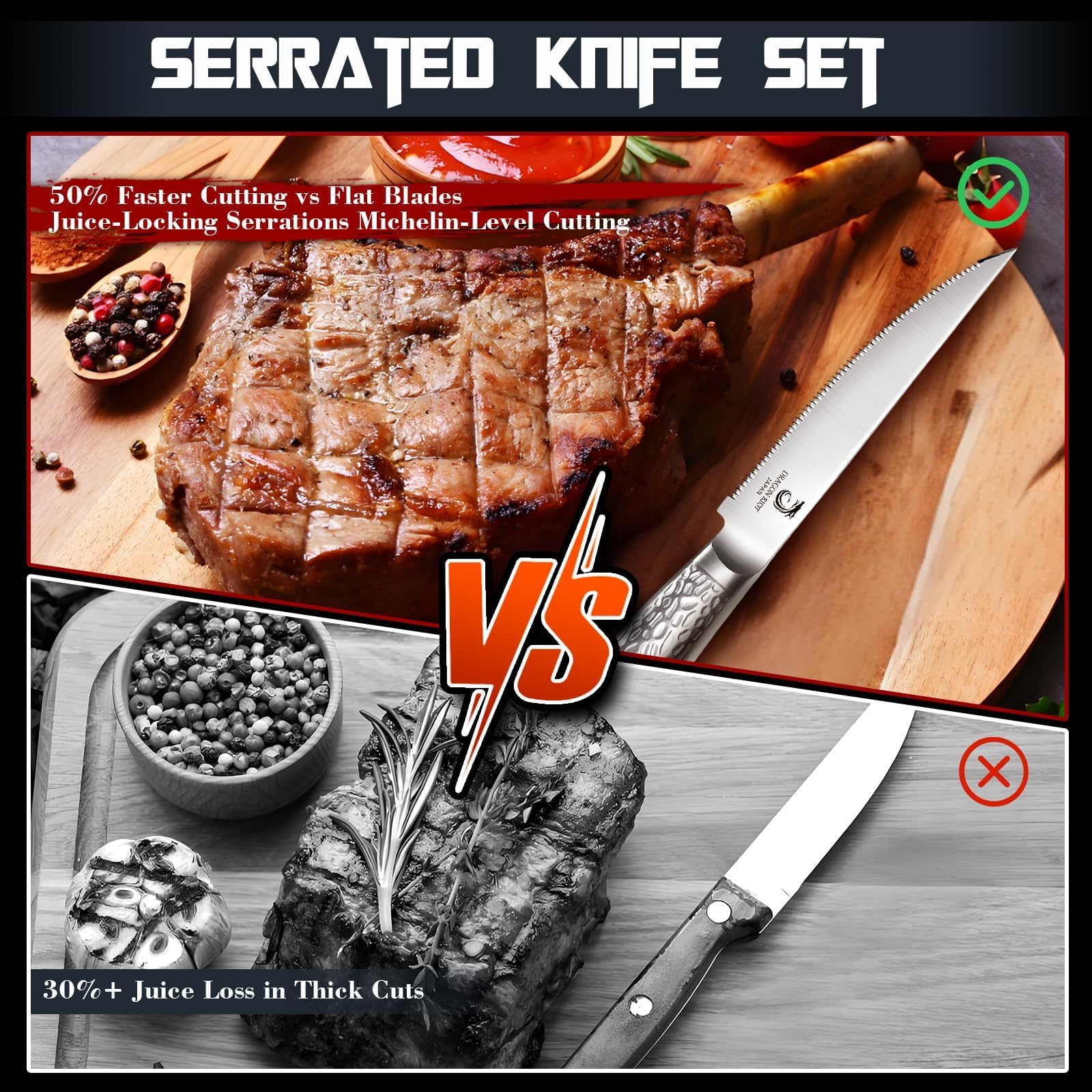 DRAGON RIOT Steakmesser Set 6-teiliges Steakbesteck mit Sägezahnklingen aus japanischem Edelstahl, spülmaschinengeeignet inklusive Aufbewahrungsbox 5