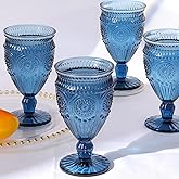 Darlion 4Pcs Blue Wine Glasses, 12oz Glass Goblets, Vintage Drinking Glassware, Colored Glassware Set for Party Home Wedding Baby Shower