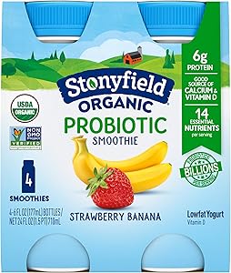 Stonyfield Farm Strawberry Banana Probiotic Smoothie, 6 Fl Oz, 4 Pack