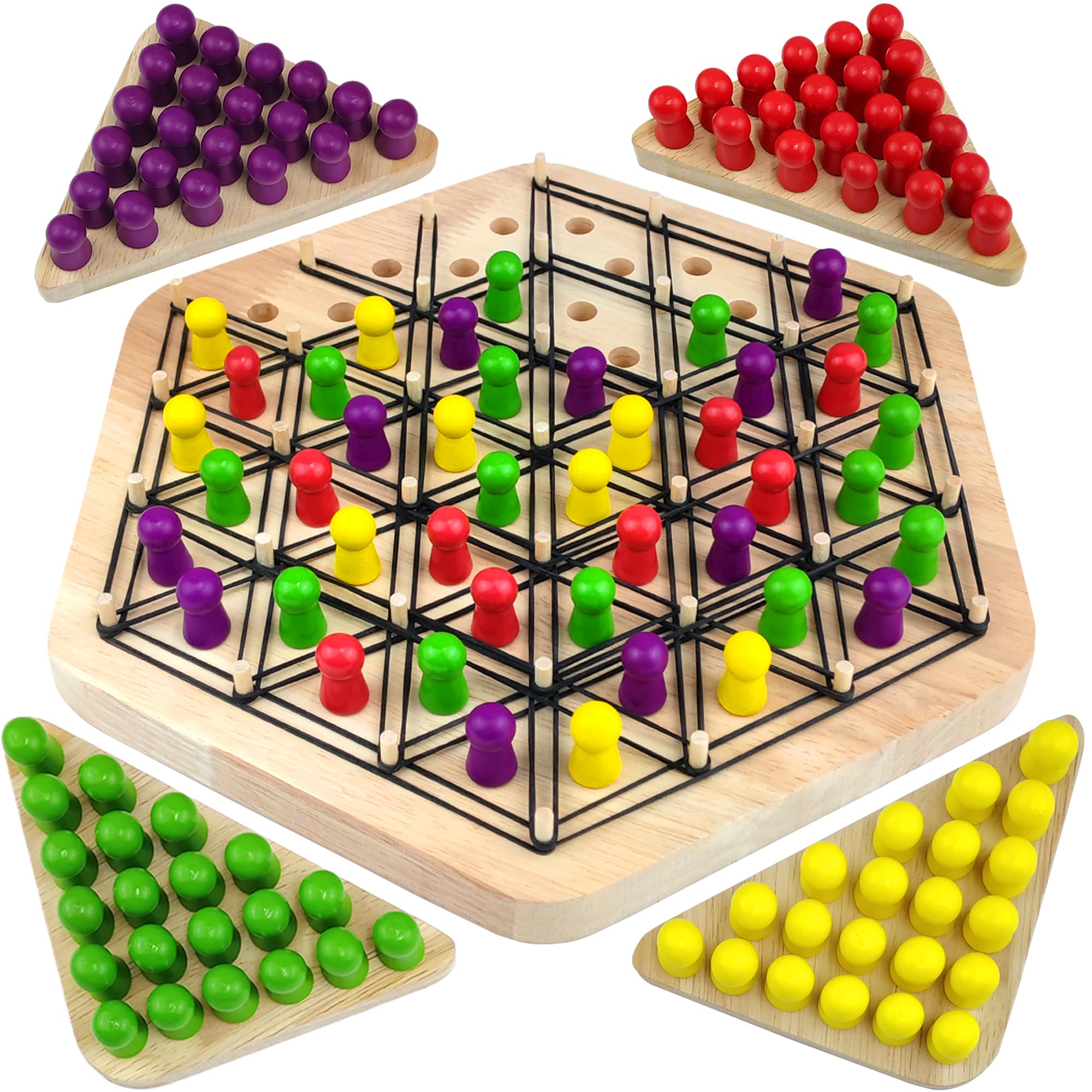 Triangle Chess Game, Dreiecksschachbrett-Strategie-Brettspiel, Lustiges Gummiband Spiel, Klassische Desktop-Brettspiele, Lernspielzeug Partyzubehör, Logik Spiele für 2-4, Geschenke für Jungen Mädchen