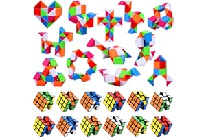 24 Pcs Mini Cubes Bulk, Puzzle Cube & Fidget Snake Party Favors, 1.18in 3×3×3 Cube Set, Stress Relief Toys, Birthday Party Gi