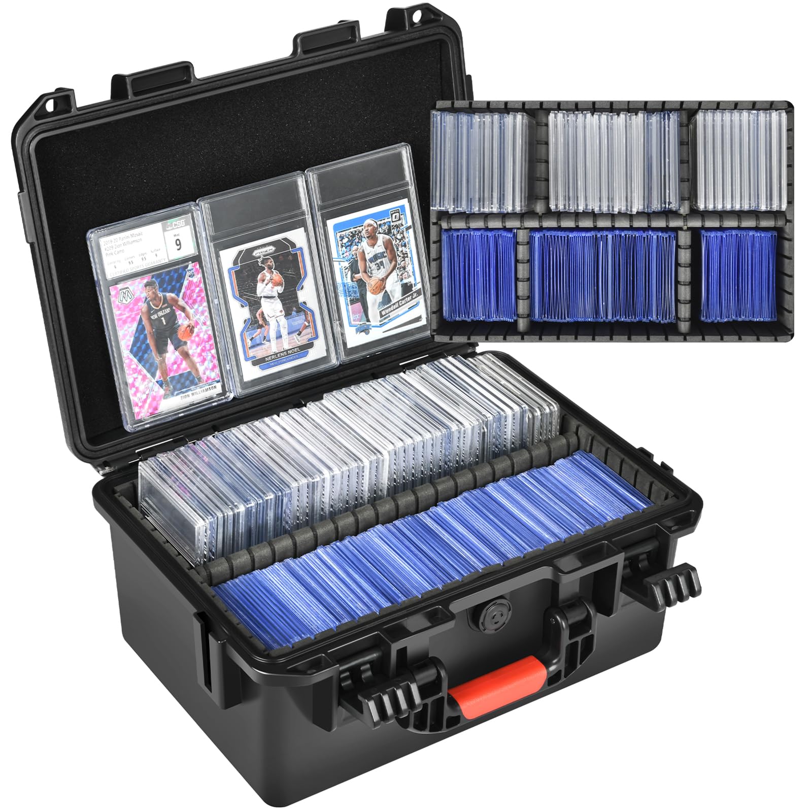 Photo 1 of Sports Card Case Storage Box: Trading Cards Storage Box for PSA Graded Cards Holder and Top Loaders, Baseball Sport Card Storage Boxes, Waterproof Hard Case with 6 Dividers for Top Loaders Card (300+)
