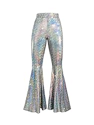 Womens Sequin Flare Pant Sparkly High Waisted Leg