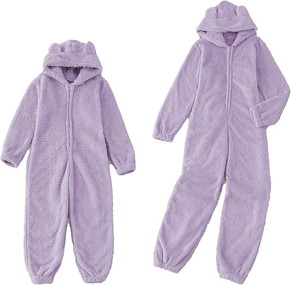 Damen Onesie Pyjama Kinder Schlafanzug Overall Einteiler Fleece Hausanzug Jumpsuit mit Kapuze