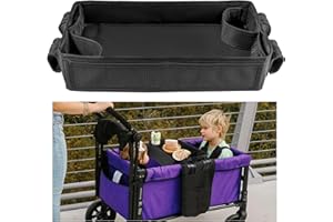 QAZWQAZ Stroller Snacks Tray for Wonderfold Wagon W2, Double Sided Bottom Padding - Storage Mesh Pockets - 2 Kid’s Cup Holders, Faux Leather Polyester Side Easy to Clean for Eating & Activities (W2 Series)