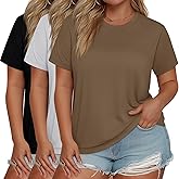 Evervibe 3 Pack Plus Size Women's T-Shirts Crew Neck Short Sleeve Tops Loose Fit Casual Summer Basic Plain Tees