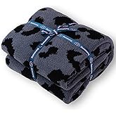 Damonsang Leopard Print Knit Throw Blanket Microfiber,Super Soft Cozy Fluffy Blanket Cute Plush Blanket,Reversible Cheetah Black Throw Blanket for Couch Bed Sofa-Blue Gray/Black, 50x60 Inches