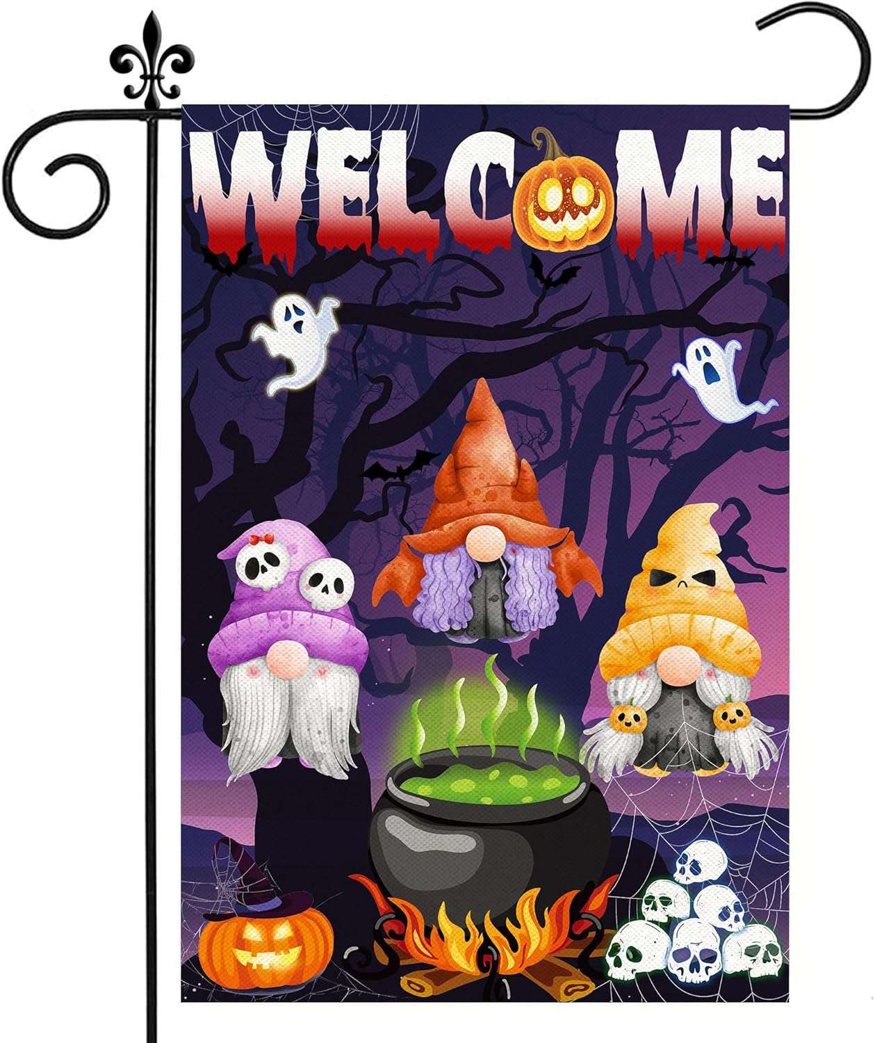 Flags - Halloween Garden Flag, Halloween Flags 12x18 Double Sided, Welcome Halloween Gnomes with Pumpkins Black Cat Ghost Burlap Vertical Small Yard Flag Holiday Decorations Signs for Home Outdoor Outside
