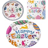 Dereinwo 100 PCS Easter Paper Plates and Napkins | Bundle Includes Paper Oval Dinner Plates Dessert Plates and Napkins for Happy Easter Holiday Party Supplies Themed Tableware | Serve 25