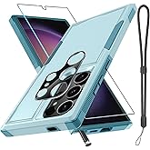 RMOCR Case for Samsung Galaxy S25 Ultra, Full Body Heavy Duty Rugged Shockproof Protective Phone Cover with Lanyard Strap, Tempered Glass Screen Protector and Camera Lens Cover, Mint Green