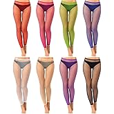 Hicarer 8 Pairs Halloween Colored Fishnet Stockings Tights Footless High Waist Lace Tights Thigh Pantyhose Leggings for Women