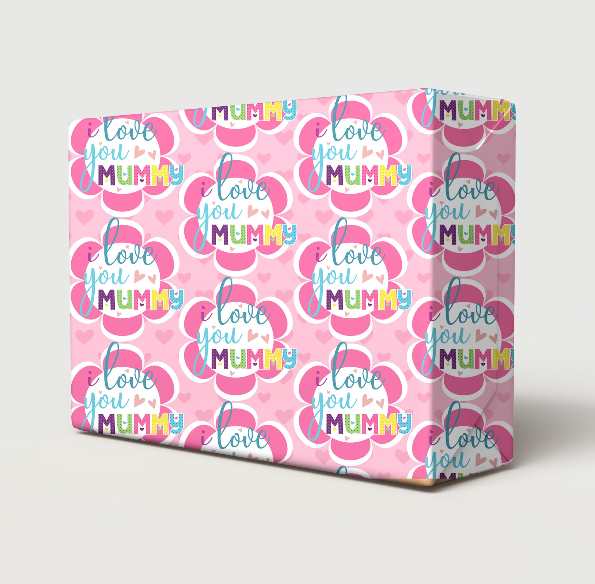 Party Angels 2 Sheets + 2 Matching Gift Tags Mother's Day Flower I love you Mummy Design Wrapping Paper Pink Mum Birthday Gift Wrap (PA)
