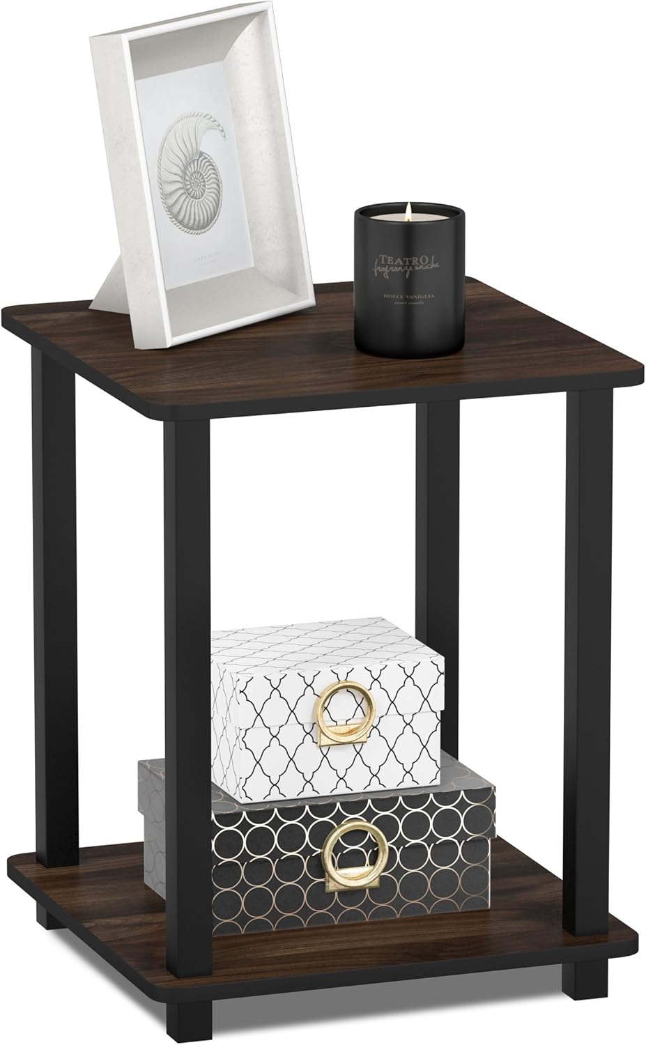 FURINNO Simplistic End Table, Columbia Walnut/Black: Furniture & Decor