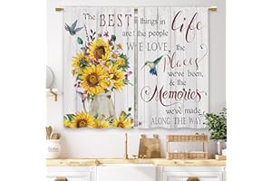 Laifzere Rustic Sunflower Vase Kitchen Curtains Farmhouse Flower Floral Quotes Inspirational Small Short Cafe Window Curtains Wooden Hummingbird Bathroom Drapes Treatment Tier Curtains(27.5x39 Inch)