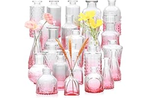 Brajttt Bud Vase Set of 25, Pink Glass Vases for Mini Flowers, Cute Vintage Set for Wedding, Home, Centerpieces