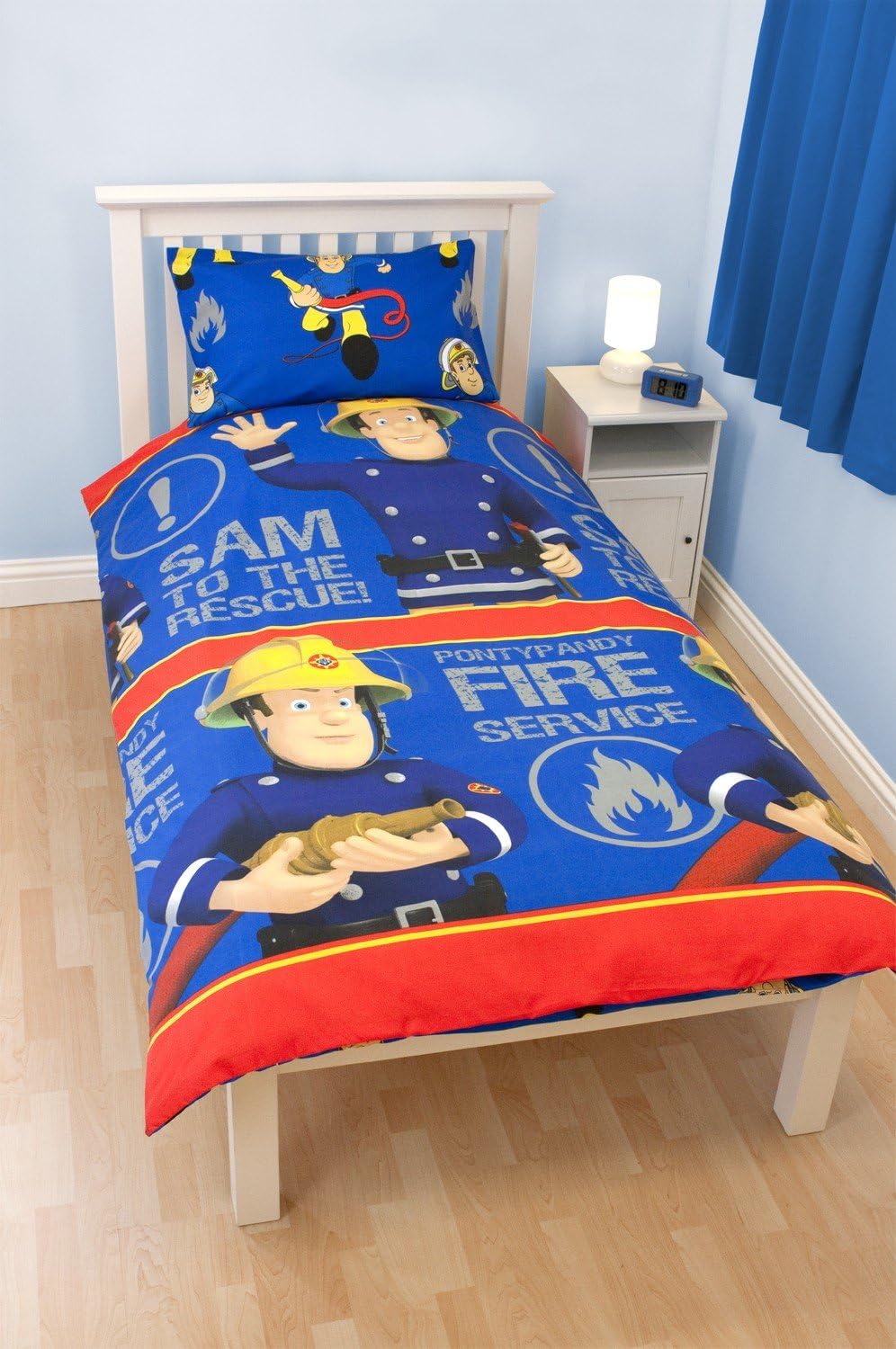 Boys Fireman Sam Rescue Quilt/Duvet Cover & Bedding Set (Twin Bed) (Blue/Red)