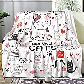 Cat Mom Throw Blanket - Just A Girl Who Loves Cats Gift for Pet Lovers - Soft Flannel Animal Pattern for Kids Adults 50"X40"